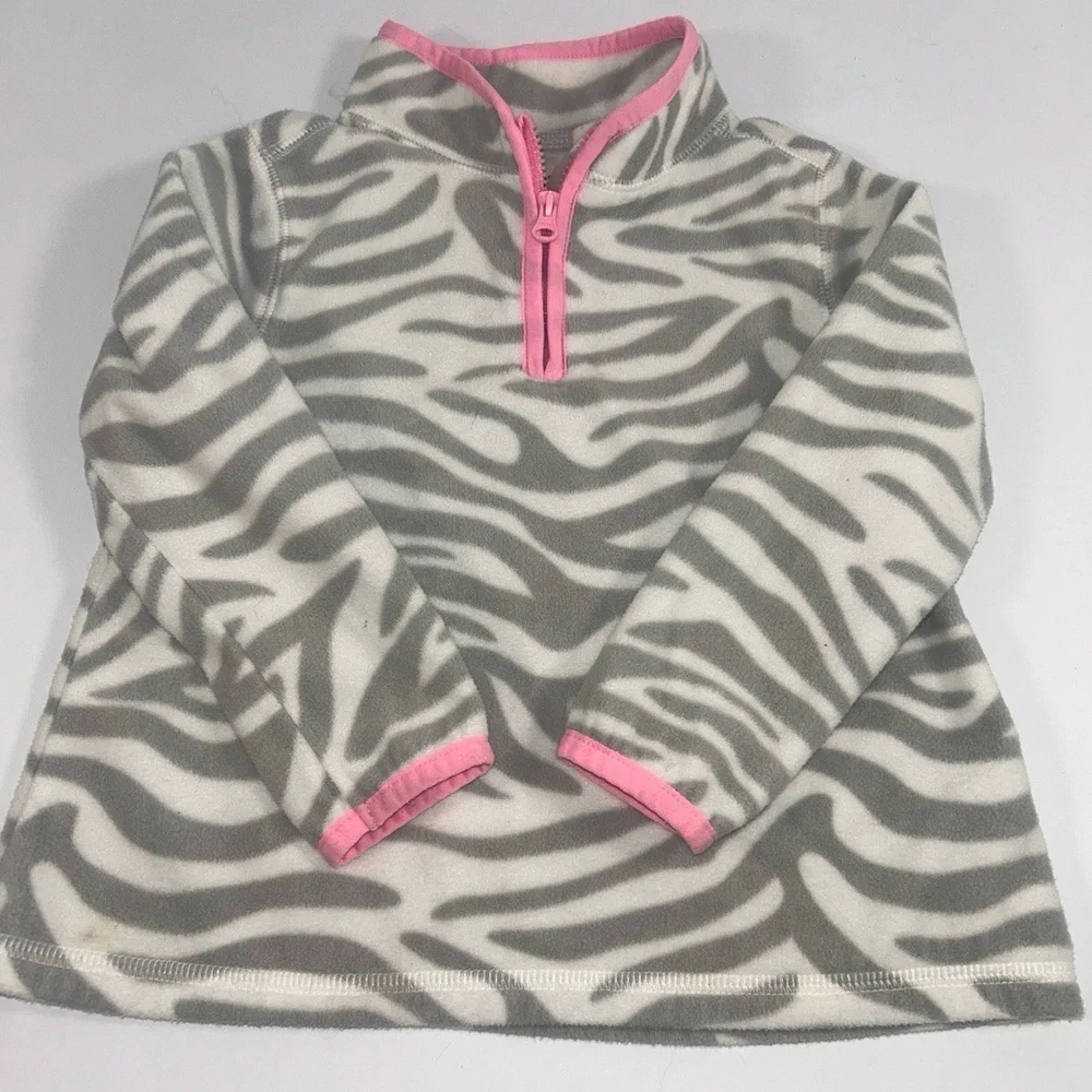 OSHKOSH B'gosh Kids 3T Gray White Pink Zebra Quarter-Zip Fleece‎ Top Cozy